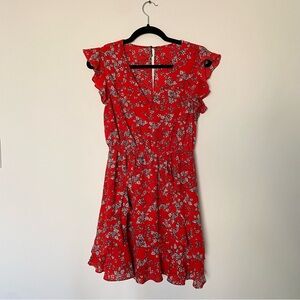 Floral Red Flowing Short Summer Dress Cute and Feminine